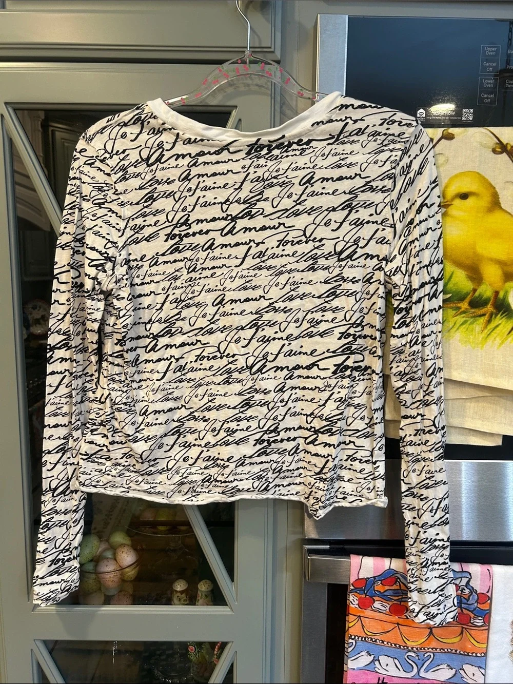 Anthropologie Maeve White Long-Sleeve French Script Print Tee